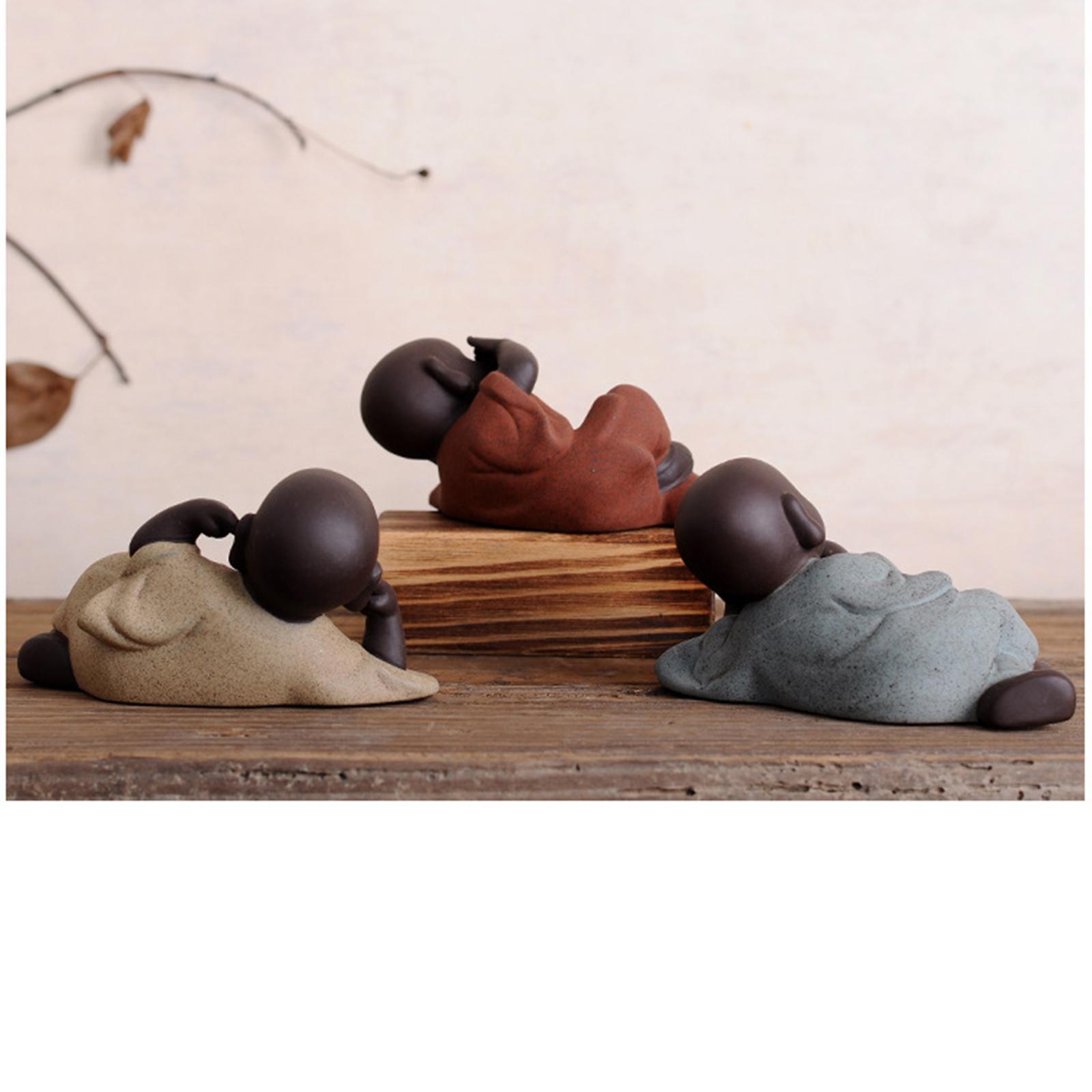 Laughing Buddha Statue Little Monk Figurine Tea Pet for Desk