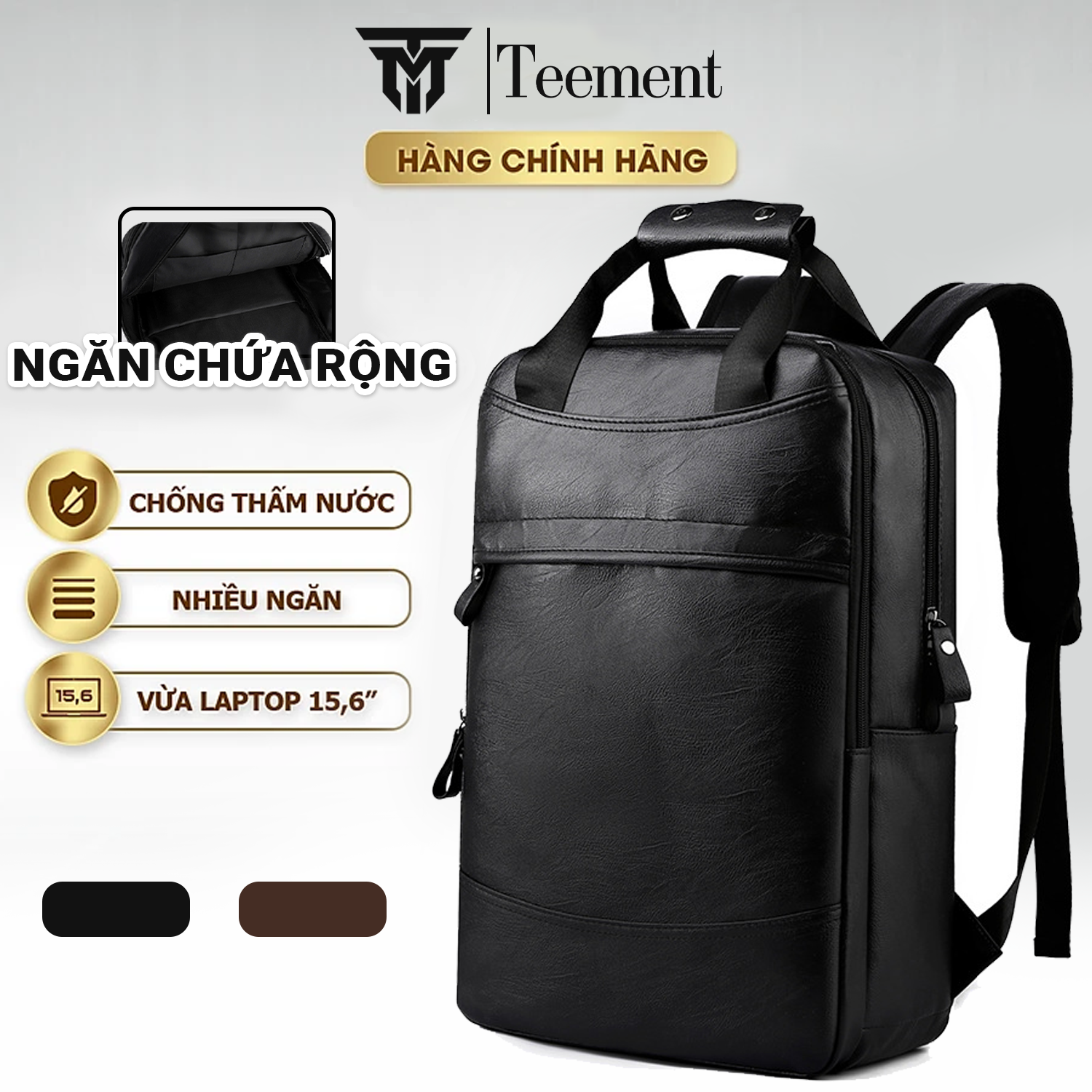 Balo Nam Cao Cấp Teement Chống Thấm Nước, Balo Đi Làm, Balo Đi Học, Balo Laptop, Máy Tính 15,6 Inch, Thiết Kế Mới Hiện Đai, Sang Trọng - Hàng Chính Hãng