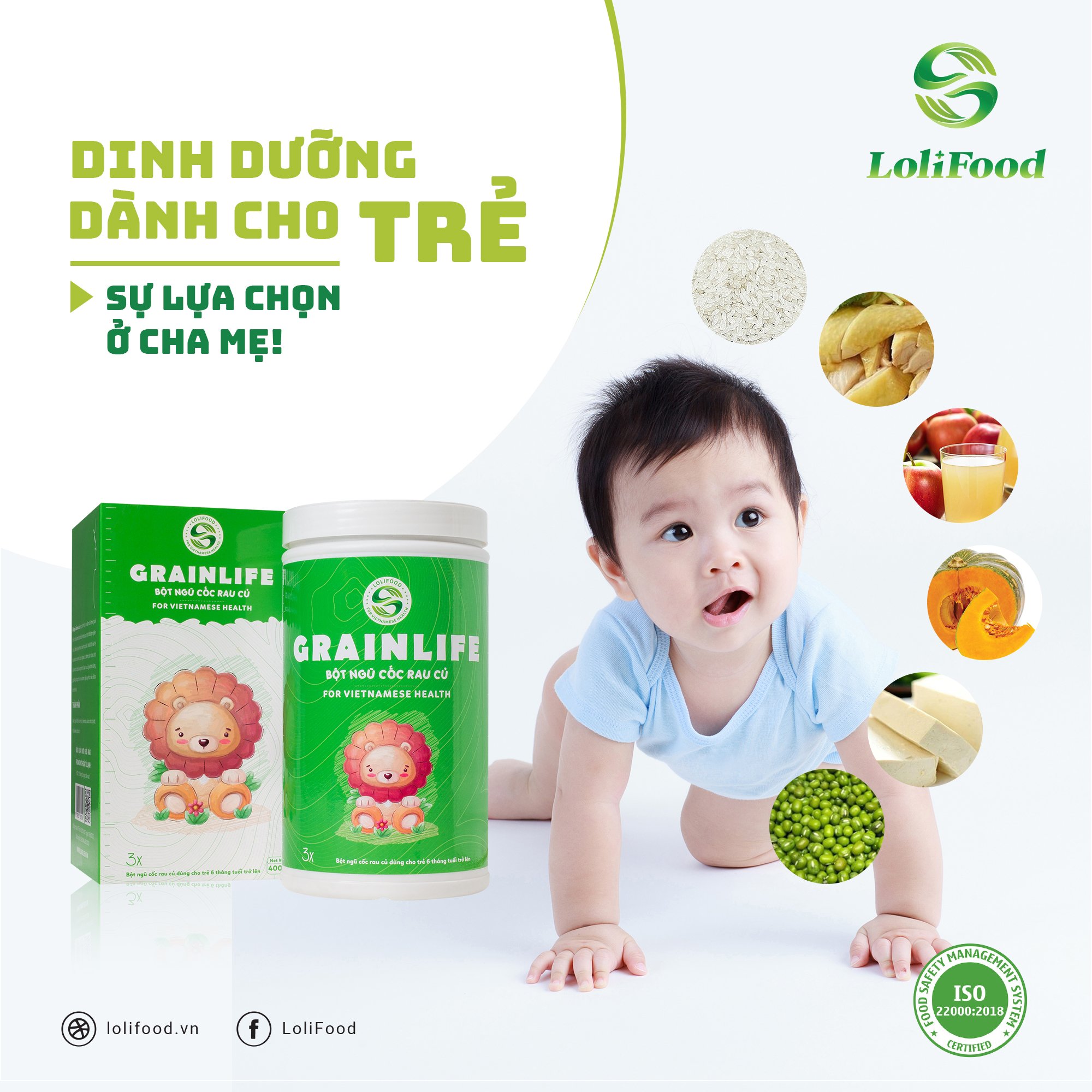 Bột Ăn Dặm Ngũ Cốc Rau Củ Cho Bé LoliFood, 100% Thuần Thực Vật, Hữu Cơ,Bột Ăn Dặm Dinh Dưỡng Cao Cấp cho Bé từ 6 tháng tuổi, Hộp 400gr