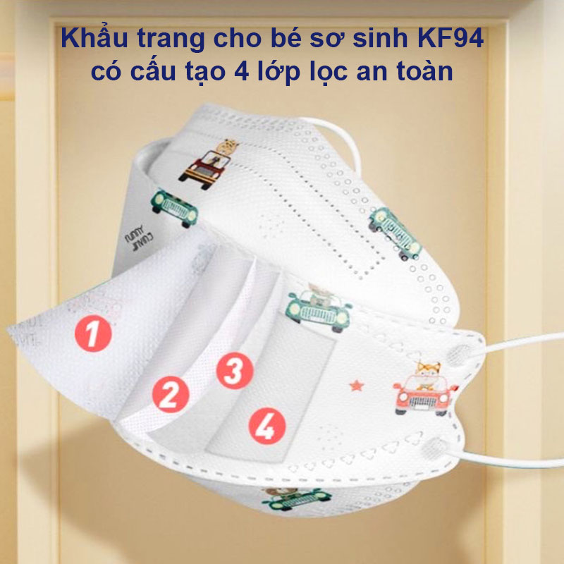 Khẩu trang trẻ em, Set 10 khẩu trang KF94 cho bé 3-10 tuổi tiêu chuẩn Hàn Quốc kháng khuẩn, chống bụi siêu mịn PM2.5 – SM016