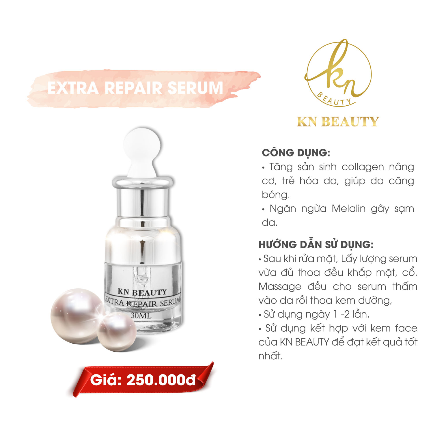 Bộ 2 sản phẩm Trắng Da Ngừa Nám KN Beauty chuyên sâu: Kem dưỡng 25g + Serum 30ml (Quà tặng Mặt Nạ)