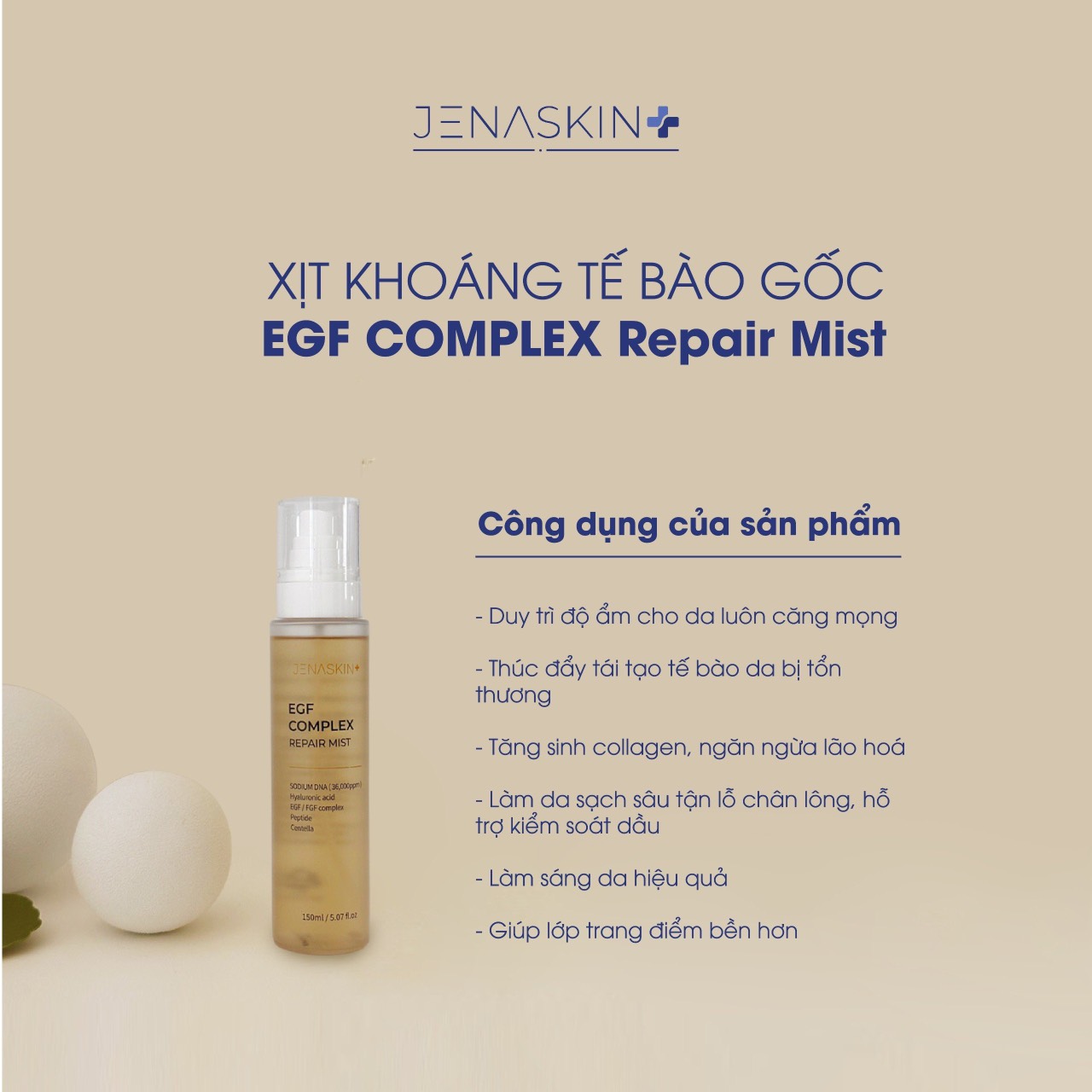 Xịt Khoáng Tế Bào Gốc - Xịt Dưỡng Ẩm, Cấp Nước Và Dịu Da Jenaskin EGF Complex Repair Mist 150ml