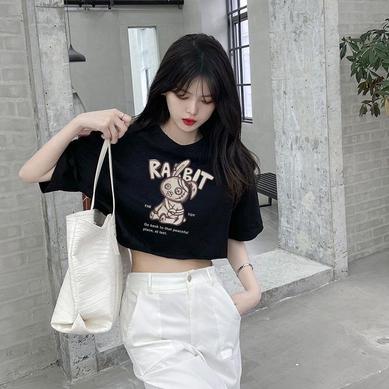 Áo croptop nữ tay ngắn cổ tròn vải thun cotton kiểu hàn quốc CR034 Miucho in hình hoạ tiết