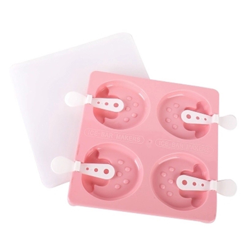 Khuôn làm kem 4 ô silicone hình dáng dễ thương tặng kèm que, Khay tạo hình làm kem tại nhà (GIAO MÂU NGẪU NHIÊN)