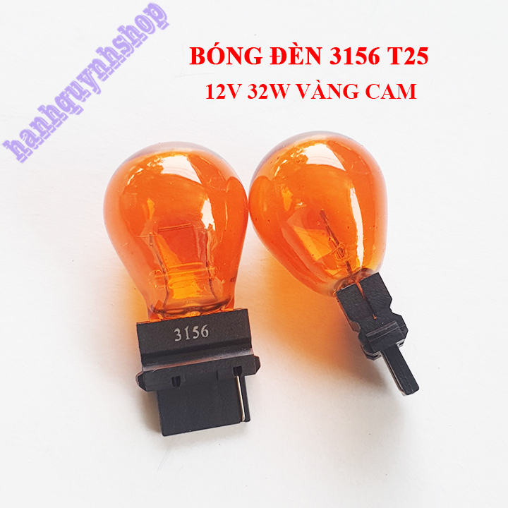 Bộ 2 bóng đèn xi nhan ô tô T25 3156 1 tóc 12V 32W màu vàng cam sợi tóc halogen