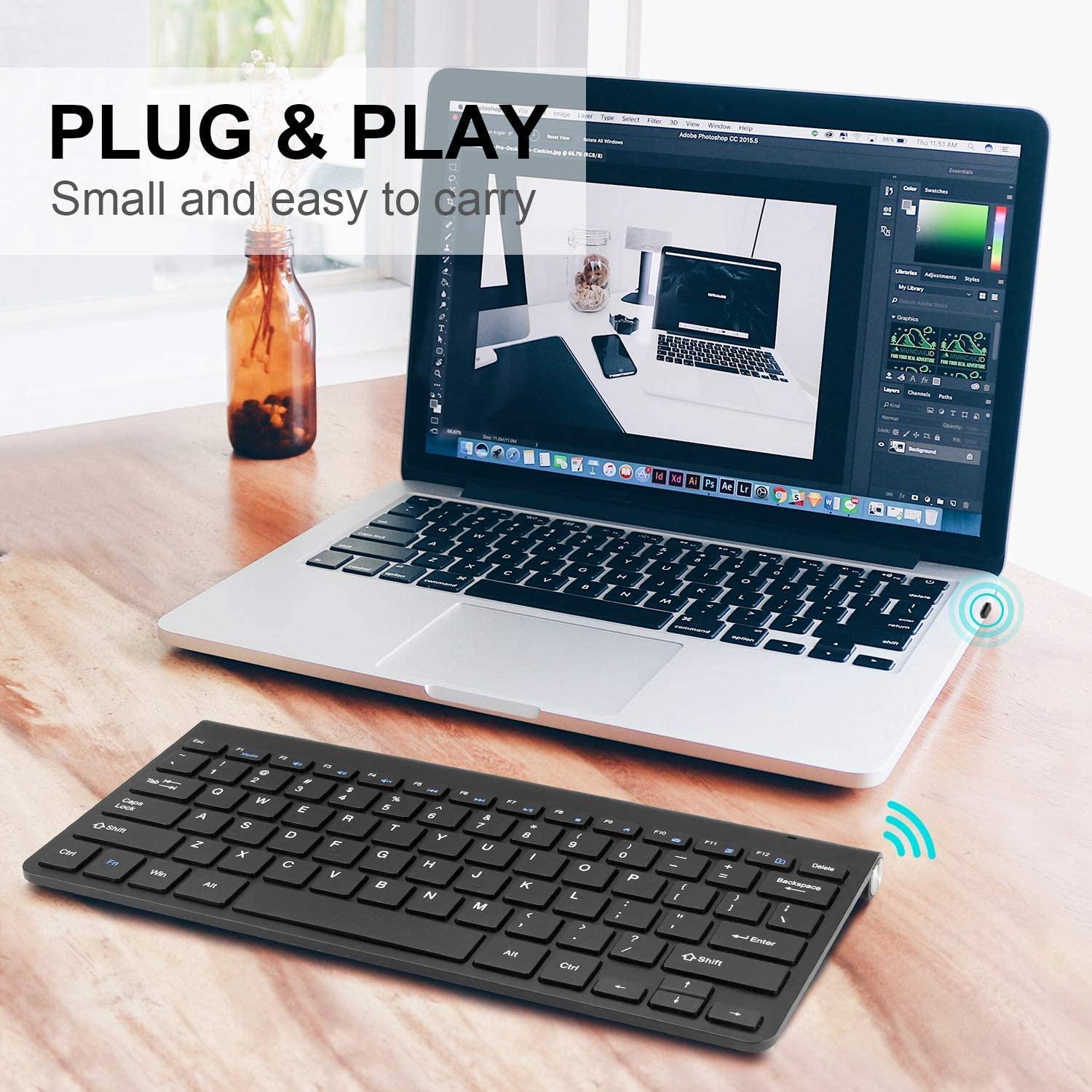 Bàn Phím Không Dây Mini USB Dành Cho Máy Tính Laptop Tivi Máy Tính Cao Su Keycaps Công Thái Noiseless Bàn Phím