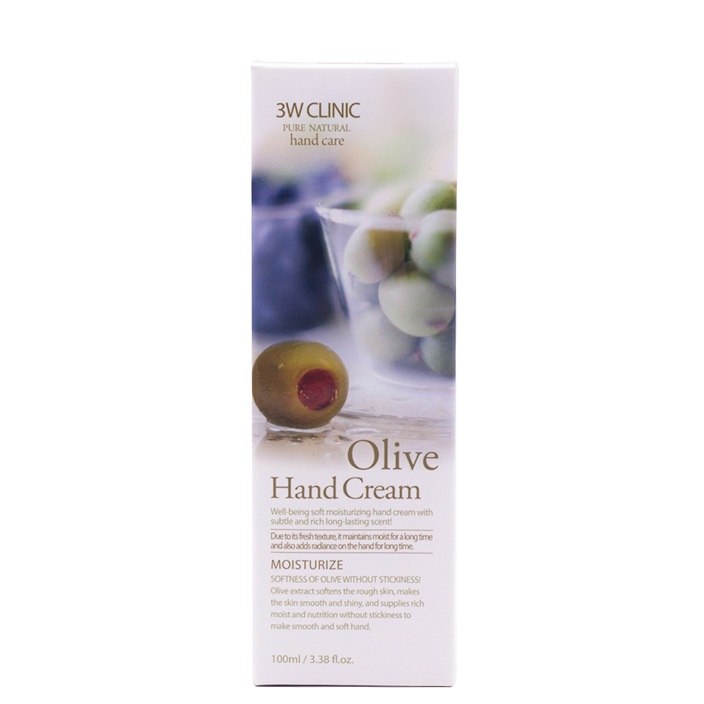 Kem dưỡng da tay Olive Hàn Quốc cao cấp 3W Clinic Olive Hand Cream (100ml) + Tặng Dụng Cụ Rửa và Massage Mặt Silicon Mềm Dẻo Hàn Quốc Suri Facial Cleansing Fad – Hàng Chính Hãng