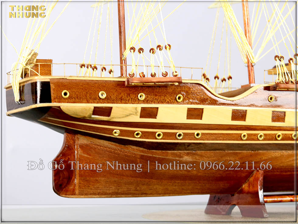 Mô hình thuyền buồm gỗ tràm buồm vải france 2_FV80