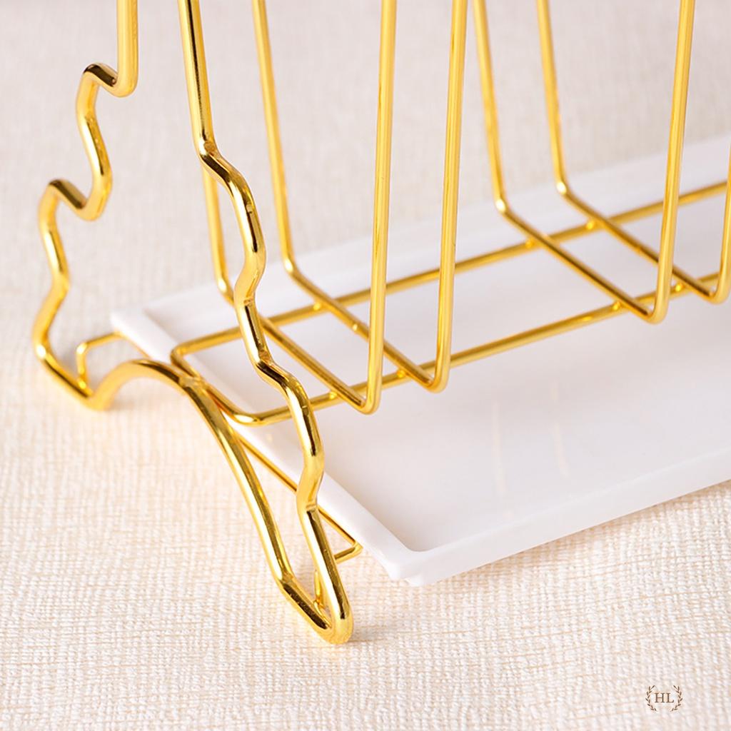 Úp cốc Decor có khay hứng nước và núm chống trơn | Úp ly Inox Vàng Gương Hoàng Kim kiểu dáng Tháp EiFFel độc đáo cao cấp