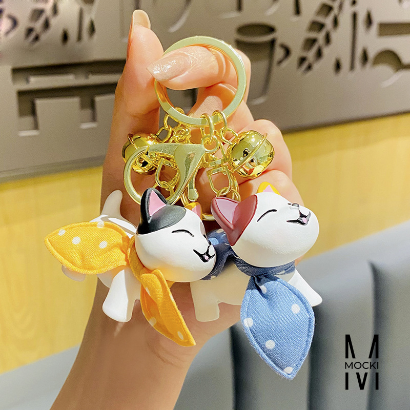 Móc khóa mèo đeo nơ đáng yêu