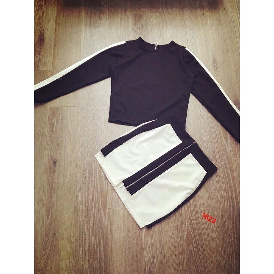 Set áo thun tay dài + váy phối màu
