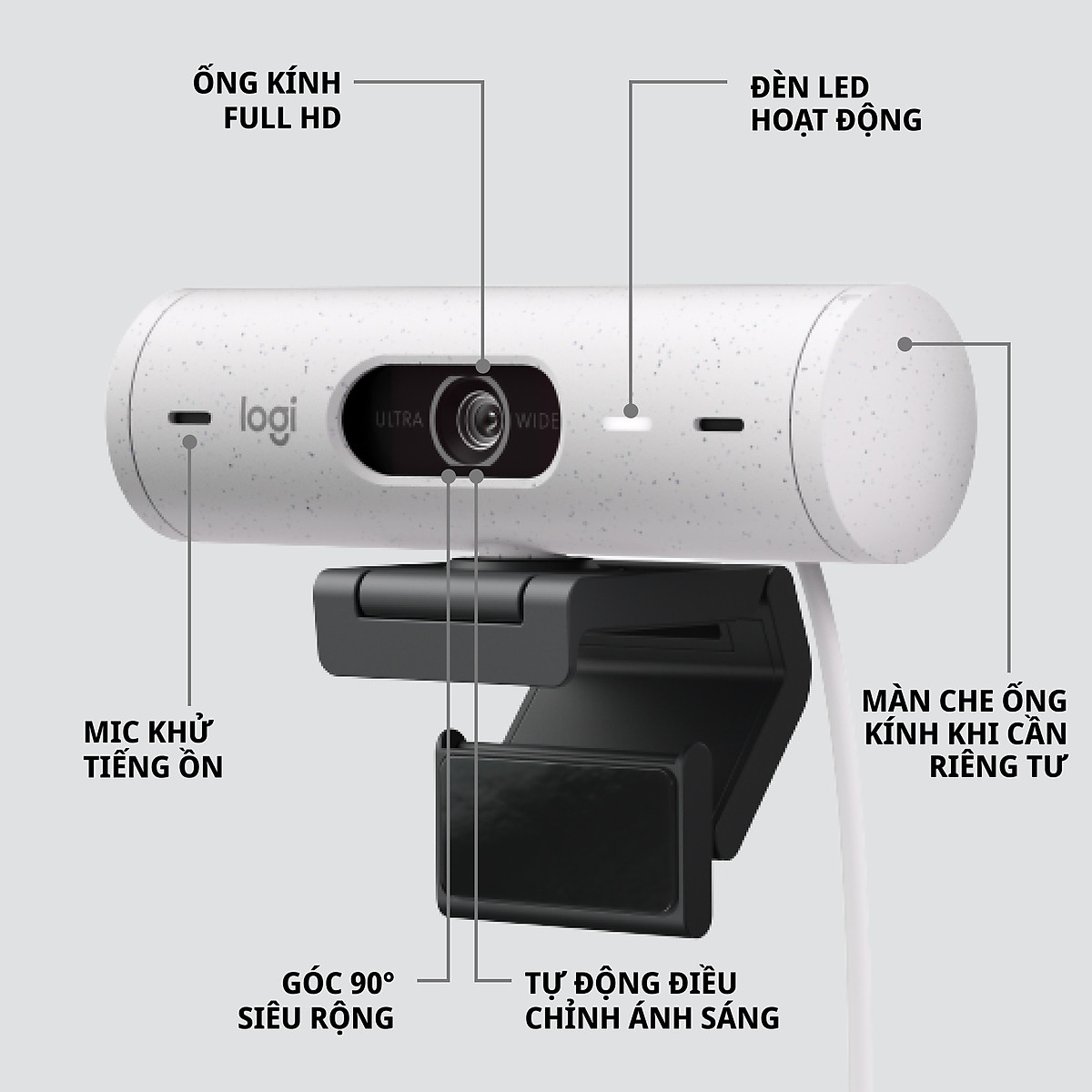 Webcam Logitech Full HD Brio 500 - Tự động điều chỉnh ánh sáng, Tự động lấy khung hình,Show mode, Mic kép giảm ồn, nắp che bảo mật, Hoạt động với Microsoft Teams, Google Meet, Zoom -Hàng chính hãng