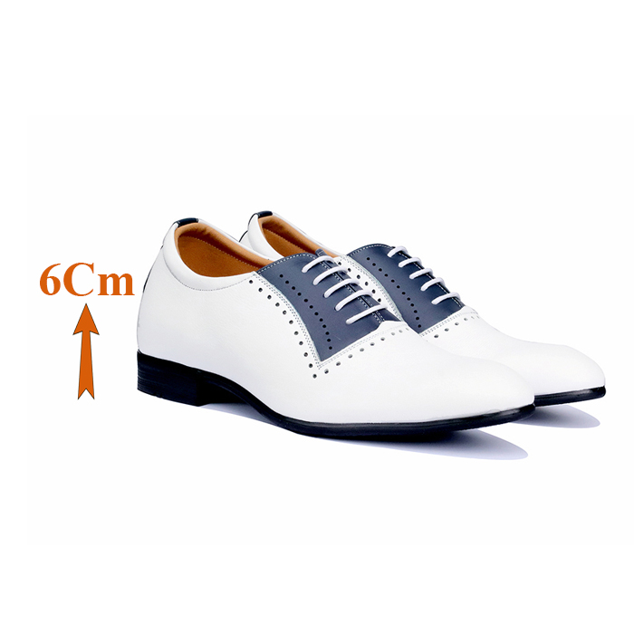 Giày Tăng Chiều Cao Nam T&TRA Tăng Cao 6Cm- S1026 Trắng - Chất Liệu Da Bò Cao Cấp, Đế Cao Su Ghép- Đế Pháp, Phần Tăng Cao Ẩn Bên Trong