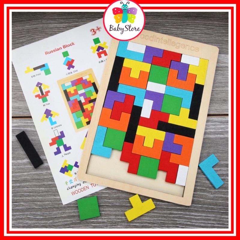 Đồ Chơi Gỗ Montessori - Bảng Xếp Hình Bằng Gỗ Tetris Cao Cấp