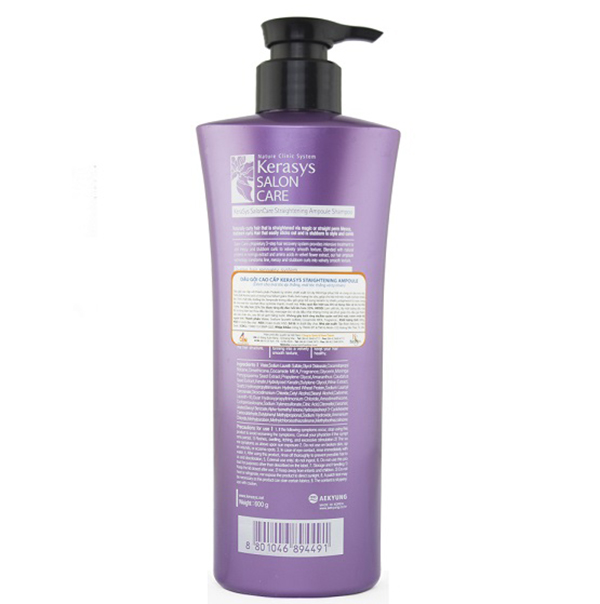 Dầu gội mềm mượt Kerasys Salon Care Straightening Hàn Quốc 600ml - Dành cho tóc thẳng + Tặng kèm móc khoá