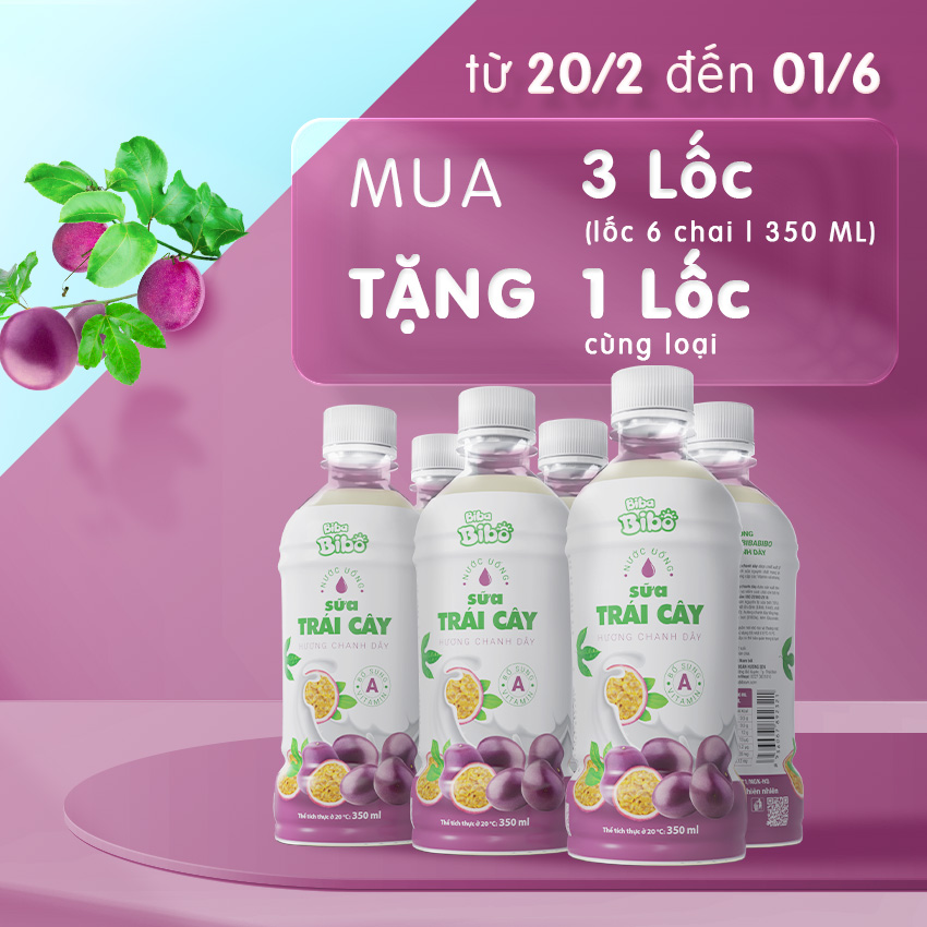 [Combo (18) chai 350ml] Bibabibo Sữa Chanh Dây (Chanh Leo), sữa trái cây, tốt cho miễn dịch, tiêu hóa