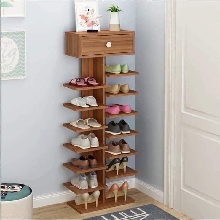 Kệ Để Giày Cây Bằng Gỗ 7 Tầng 14 Ngăn Có Ngăn Kéo Trên