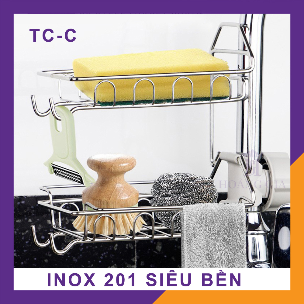 Giá treo inox chậu rửa bát Hoàng Gia Kệ inox treo vòi nước chậu rửa bát, đựng giẻ rửa chén bát