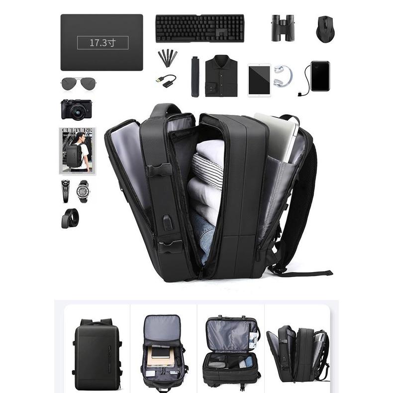 Balo phượt văn phòng laptop17 inch đa năng có sạt USB công nghệ mới OLES Full đen GSR DE3 có thể nới rộng, siêu lớn