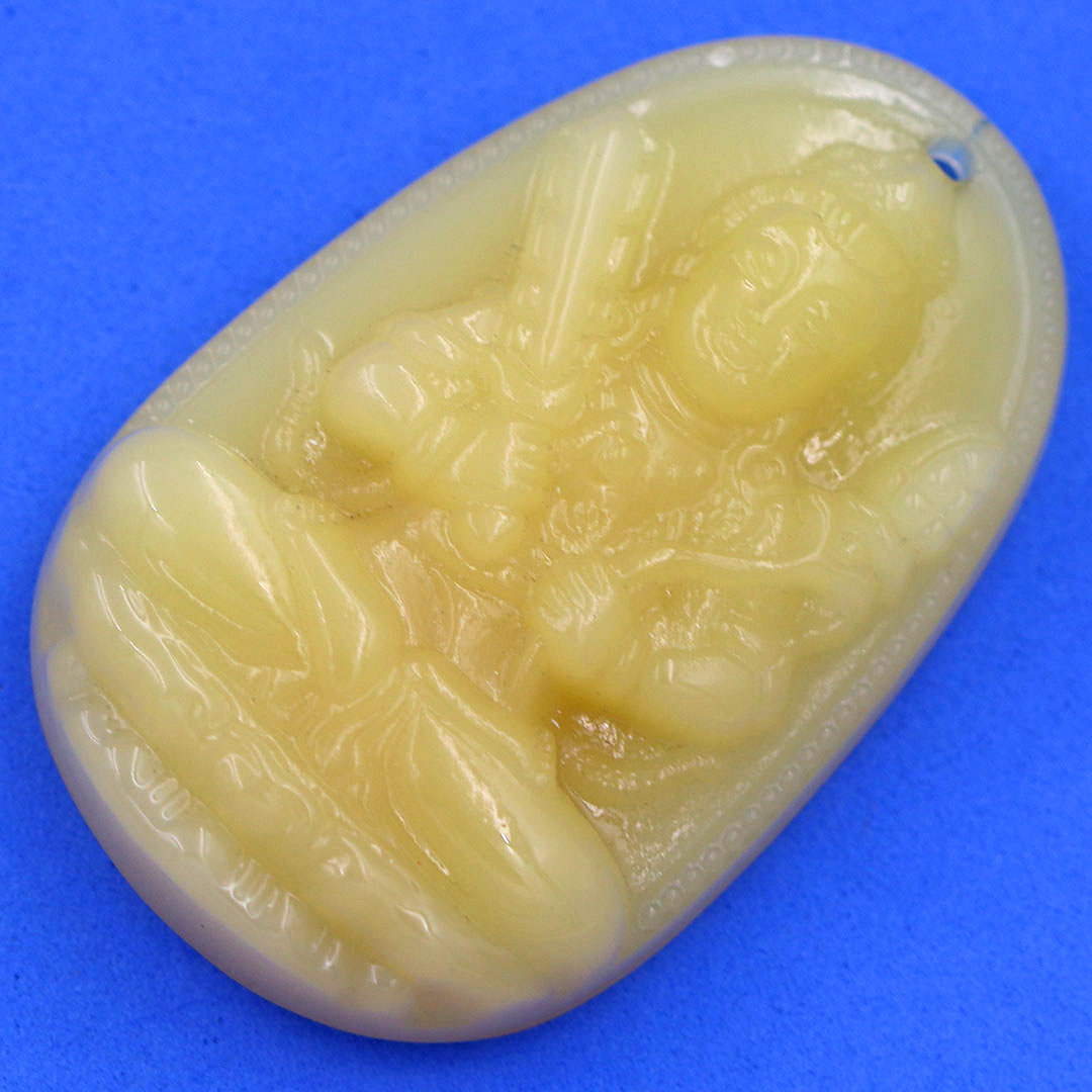 Mặt Phật Hư không tạng đá thạch anh vàng 4.3 cm kèm móc và dây chuyền inox vàng, Mặt Phật bản mệnh