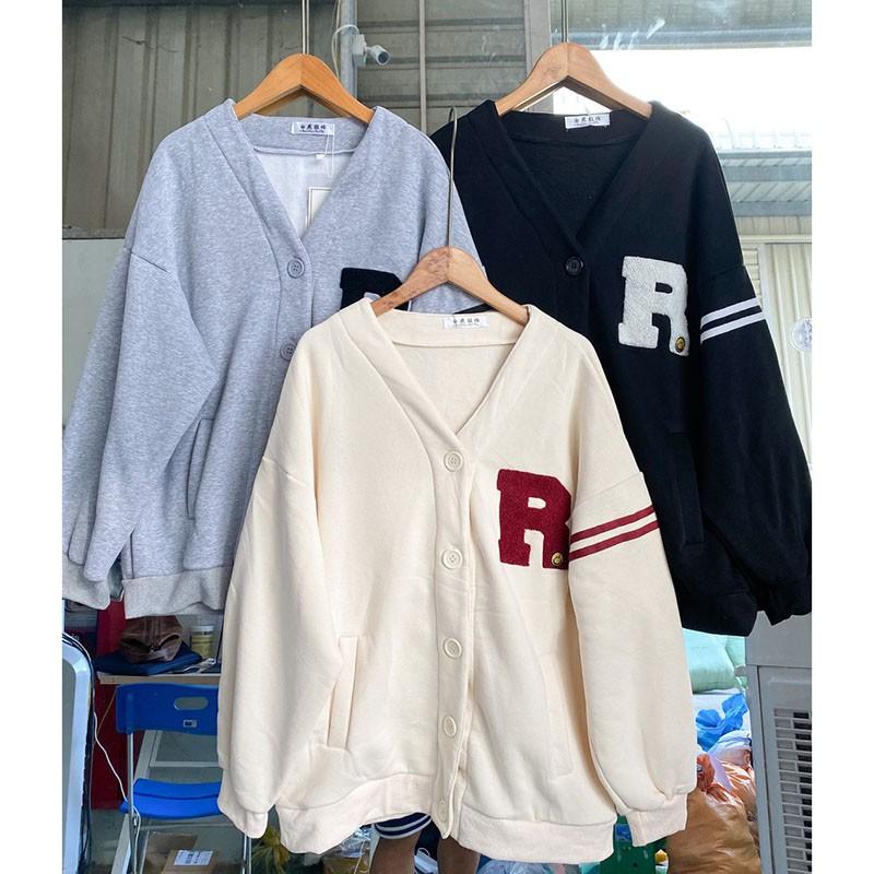 Áo Cardigan Nỉ Bông Thêu Len Sợi Chữ R M513-Teen 888