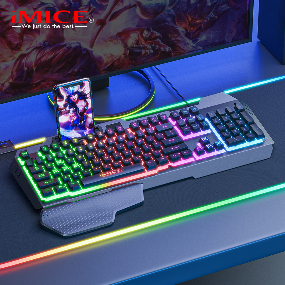 Bàn phím chơi game có dây IMICE GK700 kết nối USB 104 nút bấm kết hợp đế để điện thoại  - hàng chính hãng