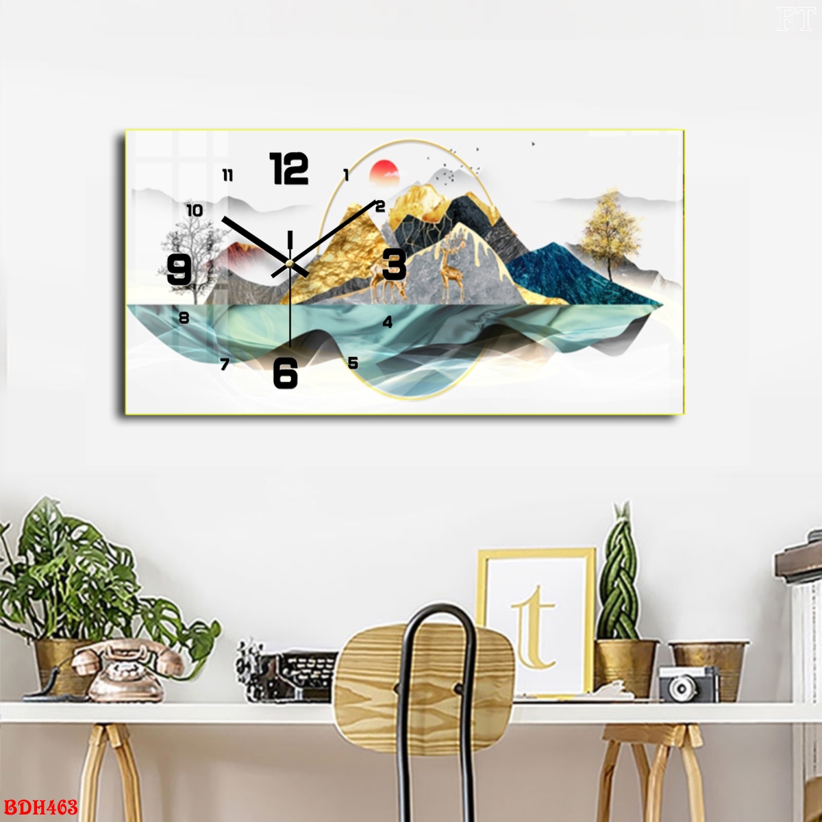 Đồng Hồ In Phong Cảnh Nghệ Thuật Đẹp - Tranh Tráng Gương Gắn Kim Trôi Đồng Hồ