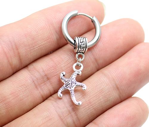 Bông tai khoen tròn thả hình Sao biển đeo 1 bên cá tính