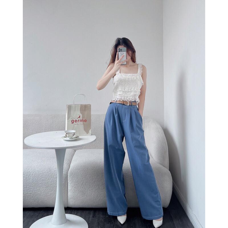 Quần suông vải nữ q238804 culottes ống rộng chiết ly germe