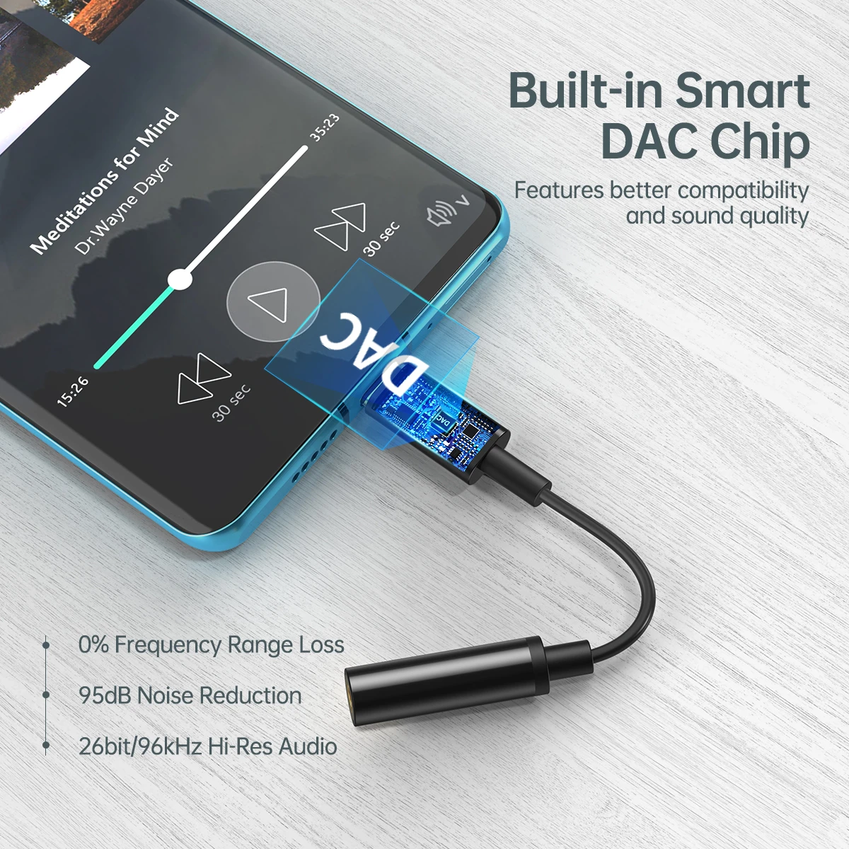 Đầu chuyển adapter Type-C sang jack tai nghe Audio 3.5mm hiệu CHOETECH AUX003 hỗ trợ Macbook Pro, iPad Pro, samsung, huawei, google pixel trang bị chip điều khiển thông minh, chuẩn âm thanh Hifi - hàng chính hãng