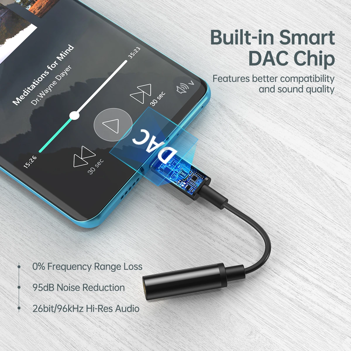 Đầu chuyển adapter Type-C sang jack tai nghe Audio 3.5mm hiệu CHOETECH AUX003 trang bị chip điều khiển thông minh, chuẩn âm thanh Hifi - hàng chính hãng