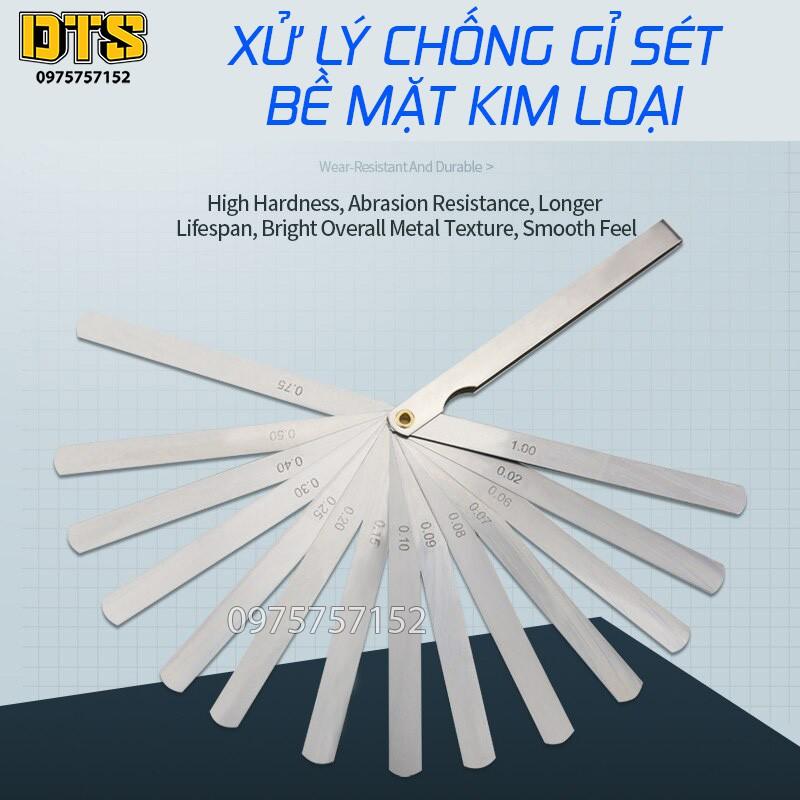 Bộ 17 thanh thước căn lá dài 150mm, thước lá chỉnh cò đo khe hở 0.02-1.00mm, thép lò xo đàn hồi, dưỡng đo độ dày