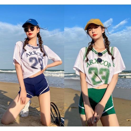 Bộ đồ bơi 3 chi tiết kèm áo lưới phong cách thể thao chất thun siêu đẹp