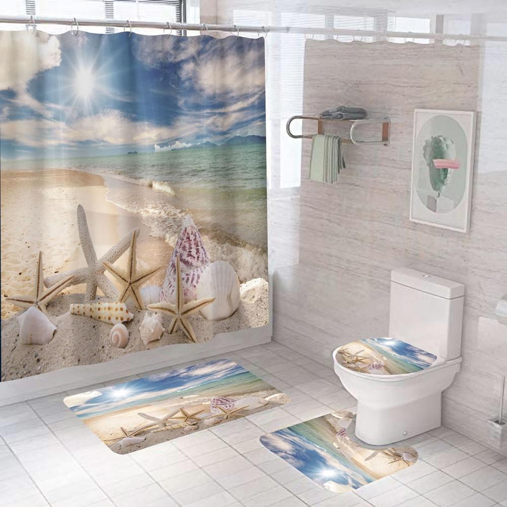 Bộ Rèm Phòng Tắm 3D Ocean Sea (Full Option 1 rẻm + 3 mảnh) (180cm x 200cm) ️ FREESHIP ️