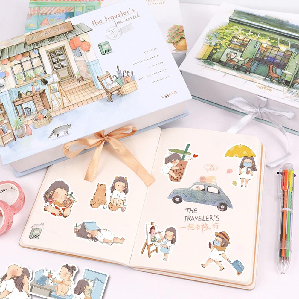 Sticker cô bé trà sữa hoạt hình cute trang trí mũ bảo hiểm, guitar, ukulele, điện thoại, sổ tay, laptop-mẫu S20
