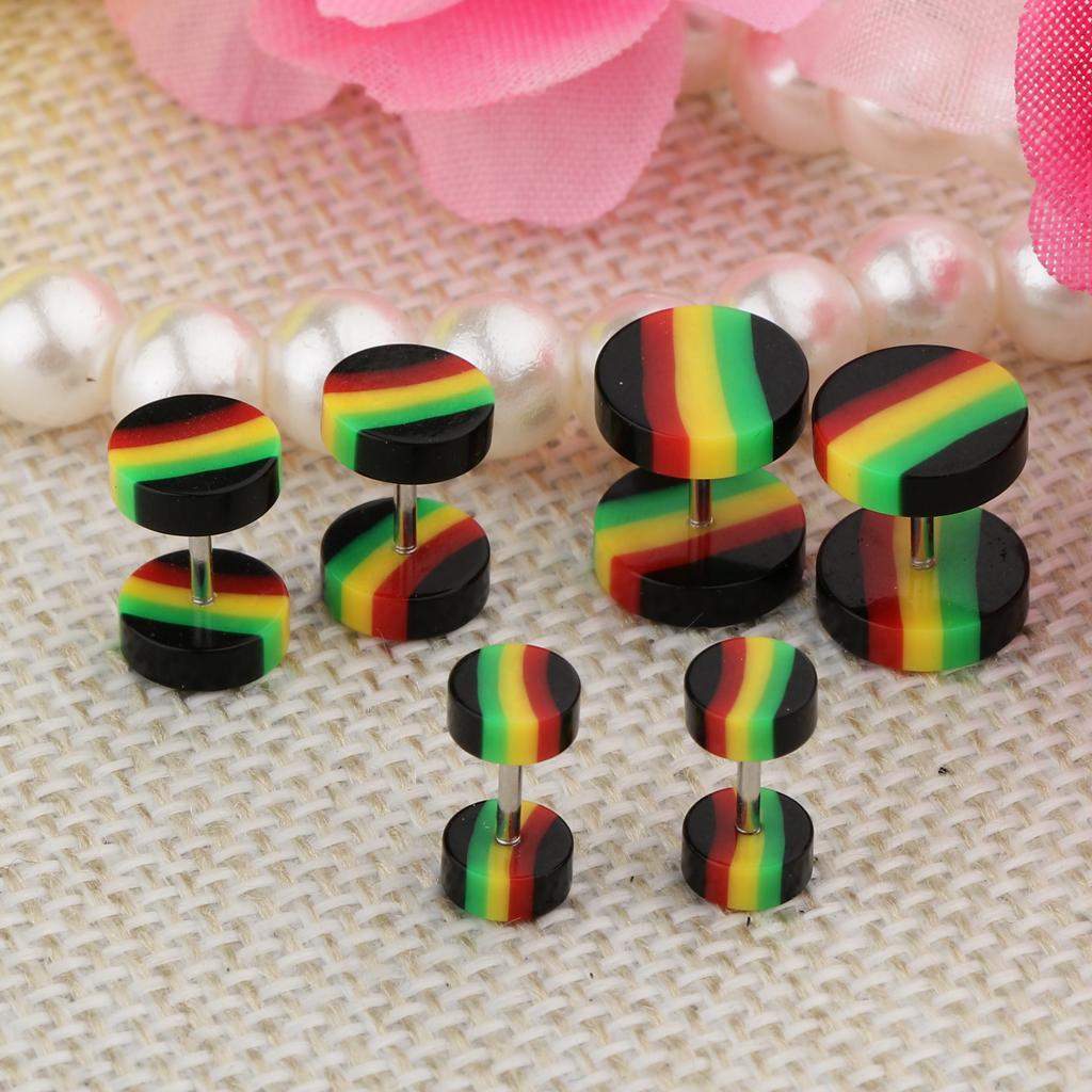 6 Pieces Acrylic Ear Earrings Tunnel Stainless Steel Fake 18g