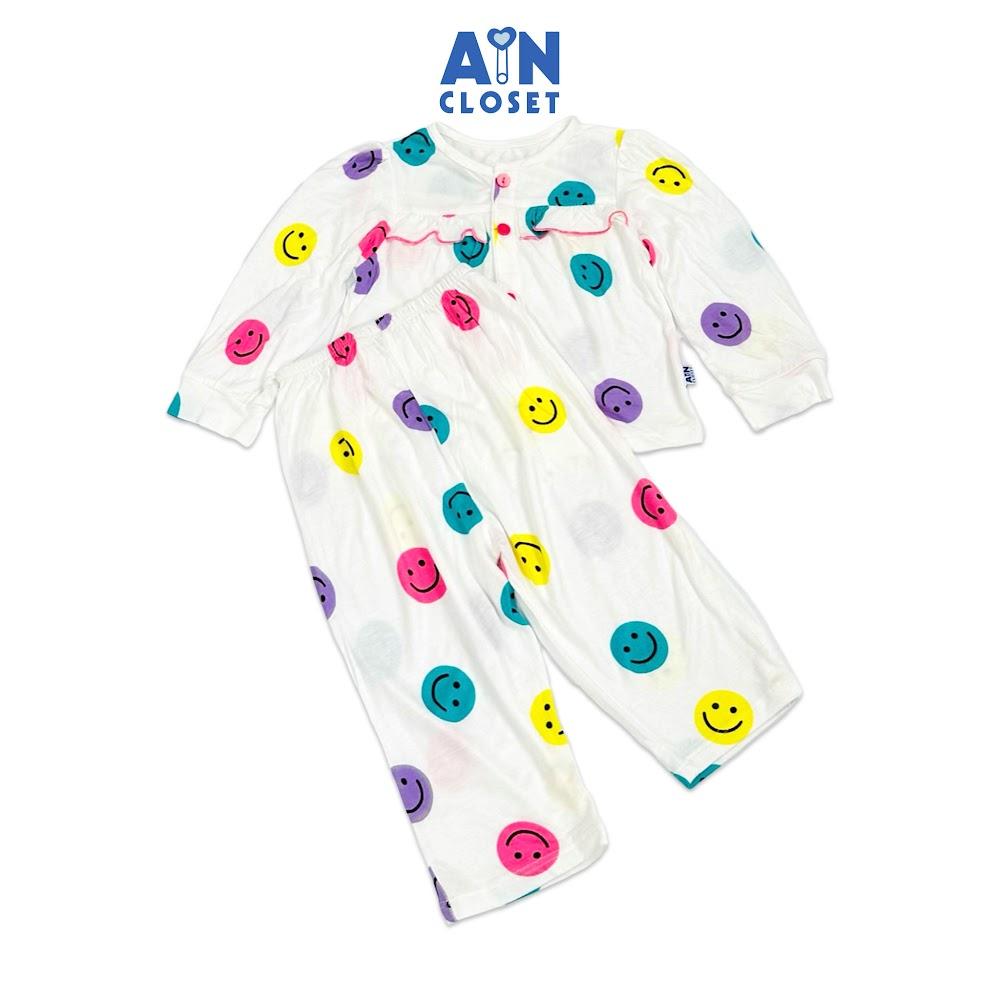 Bộ quần áo Dài bé gái họa tiết Mặt Cười Trắng thun cotton - AICDBGEZTKIG - AIN Closet