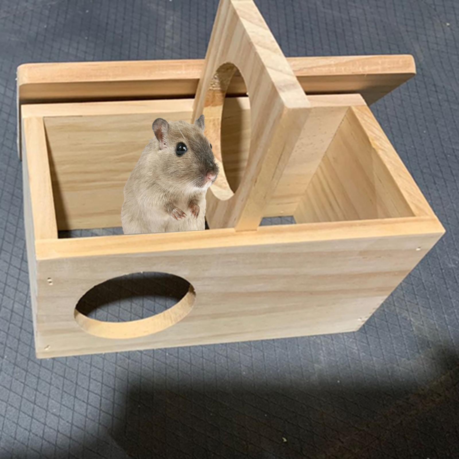 Hamster Wooden House Cage Accessories Hideout Nesting Habitat for Gerbils Guinea Pig