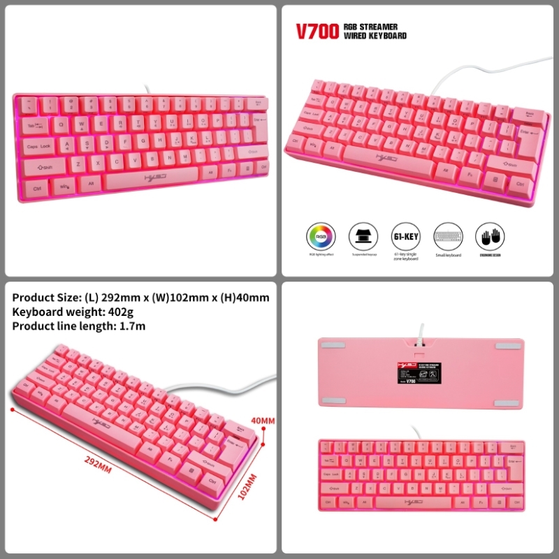 Bàn Phím gaming mini Led RGB V700 pink giả cơ nhỏ gọn - hàng nhập khẩu