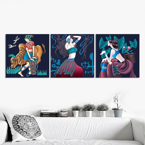 Bộ 3 Tranh Canvas Viền Composite Trang Trí Thiếu Nữ Màu 2 W281
