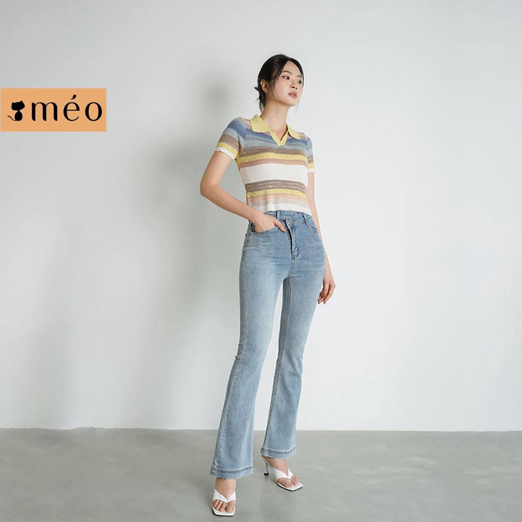 Quần jean nữ Méo shop lưng cao cạp chéo ống loe chất jean cao cấp 3721