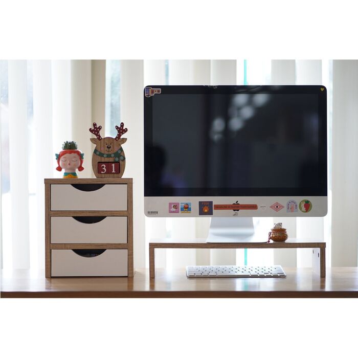 SB Furniture, Looms, Dion Office Accessories (Drawer Unit and Monitor Stand), Solid Oak Color, W25xD15xH28 cm.