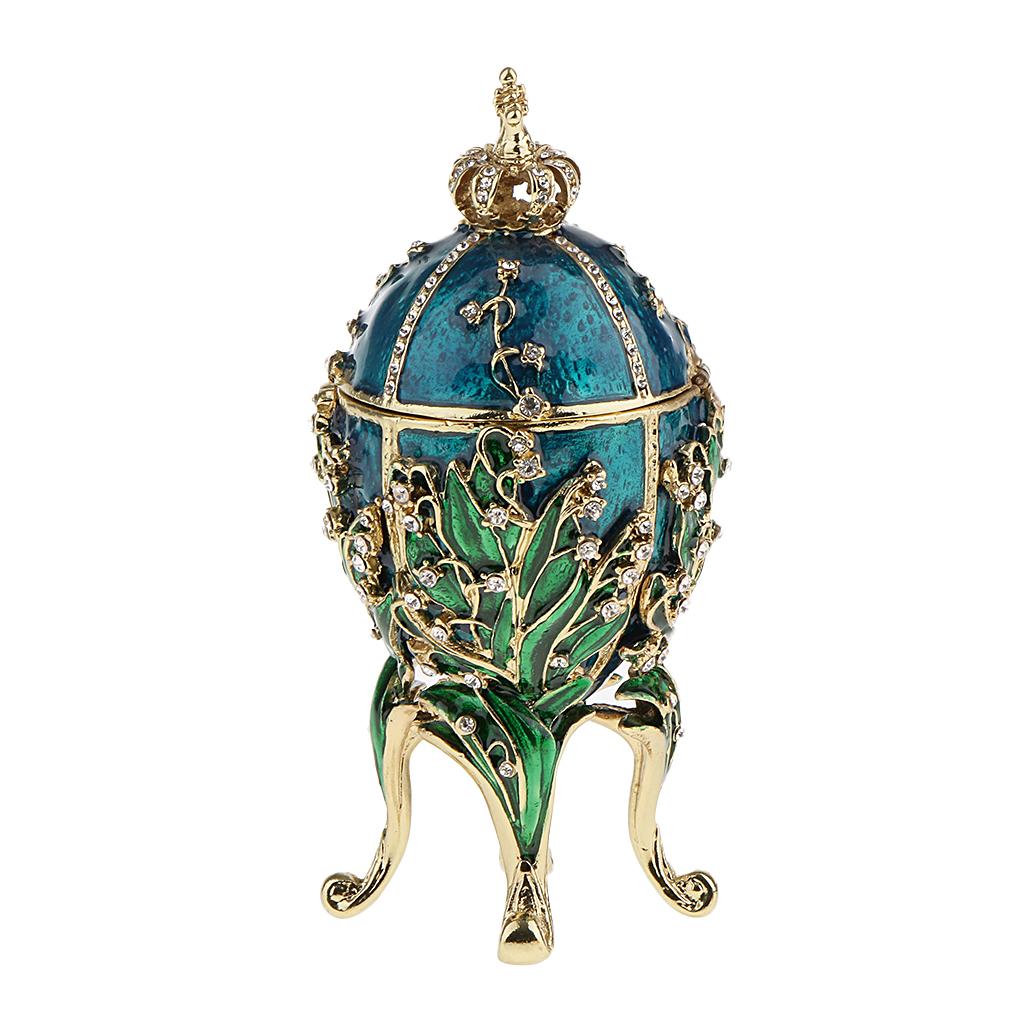 Flower and Crown Rhinestone Easter Egg 4-Leg Stand Jewelry Box Mini Egg