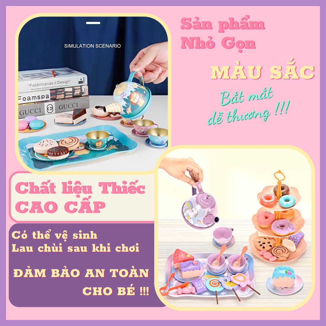 Bộ đồ chơi tiệc trà bánh cho bé Tea Set 48 chi tiết, ngựa Pony, thiếc Cao Cấp