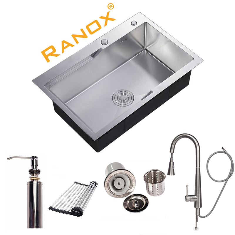 COMBO BỘ CHẬU RỬA BÁT 1 HỐ RỘNG VÀ VÒI RÚT DÂY RANOX RN44586