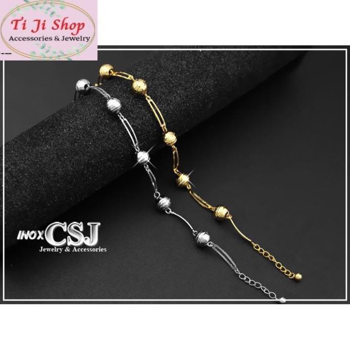 Lắc tay nữ inox chạm máy cách điệu thời trang màu bạc
