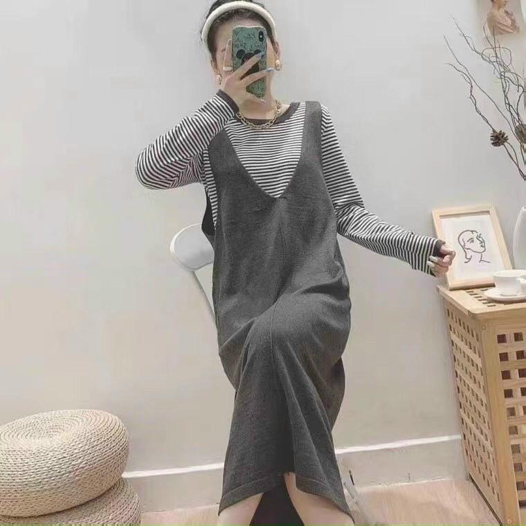 Váy Bầu Mùa Đông Chất Len Sét Cặp Rời Dáng Dài