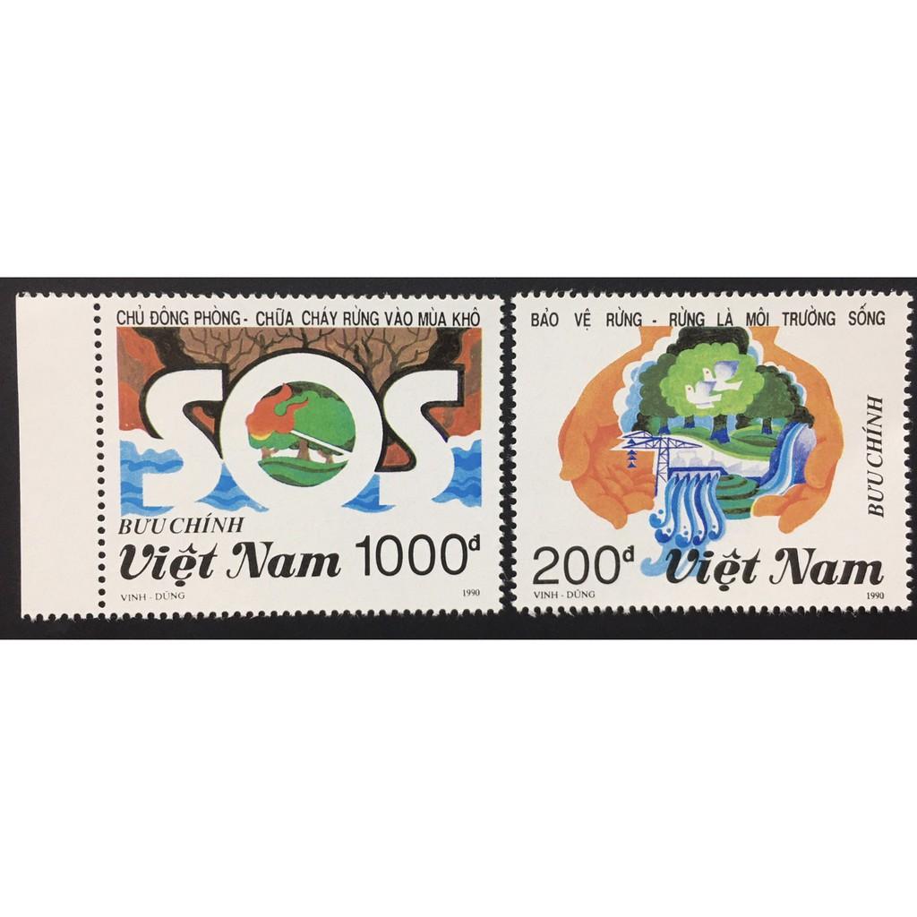 TEM SƯU TẦM VIỆT NAM NĂM 1990 CHỦ ĐỀ BẢO VỆ RỪNG 2 CON