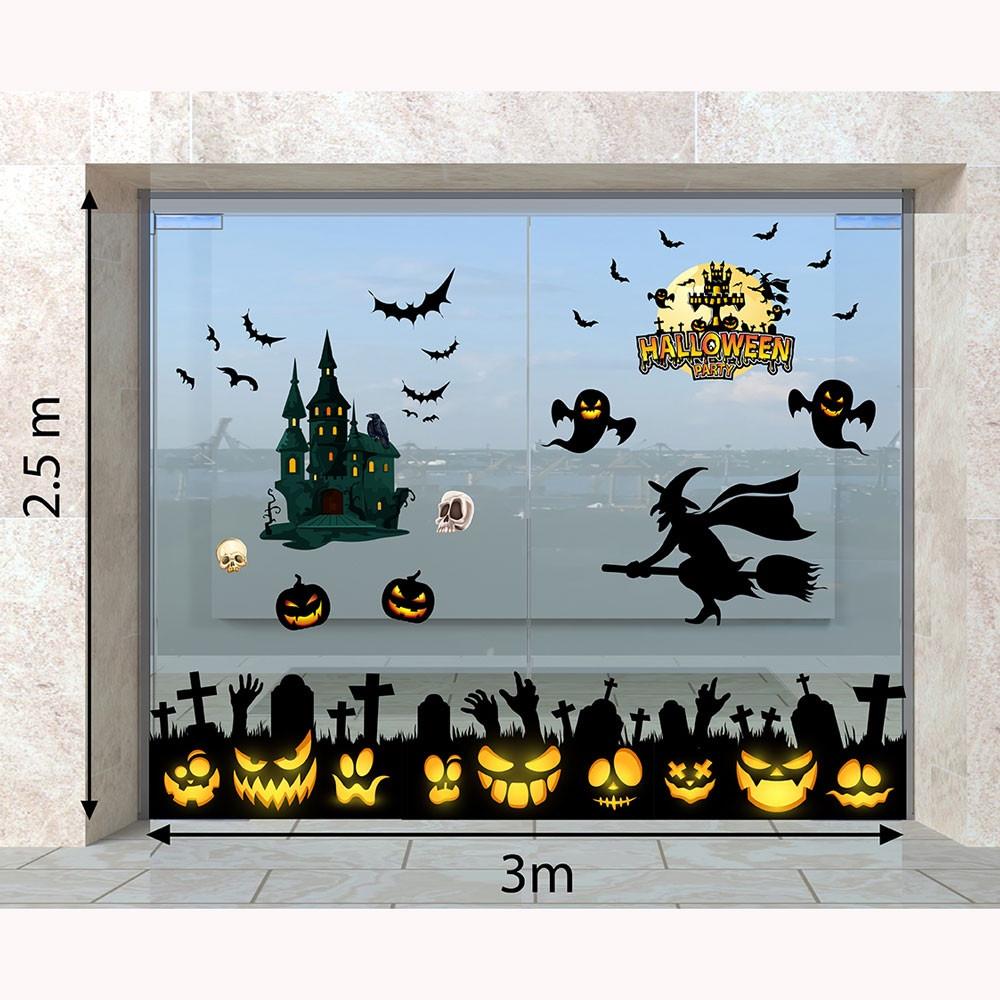 DECAL TRANG TRÍ HALLOWEEN 2022 COMBO PHÙ THỦY VÀ LÂU ĐÀI BÓNG ĐÊM