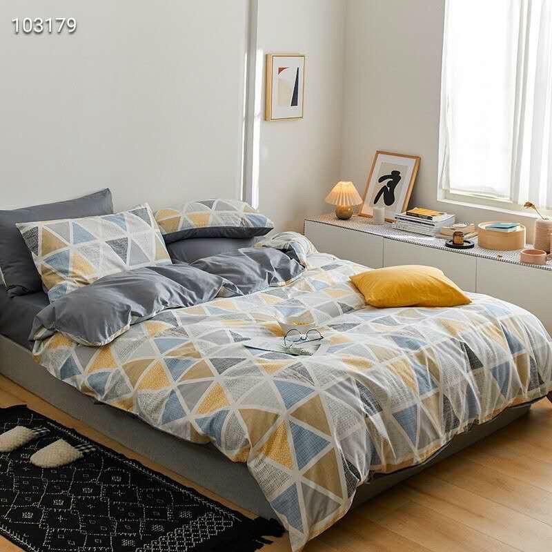 Bộ Chăn Ga Gối Cotton Living 100%cotton Hàng Nhập Khẩu Cao Cấp Kẻ Hiện Đại